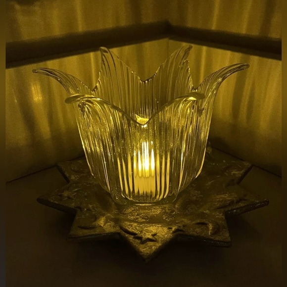 Boho Silver Celestial Painted Clay Star Moon Plate Charger 7.25”Glass votive 2Pc - Picture 5 of 16